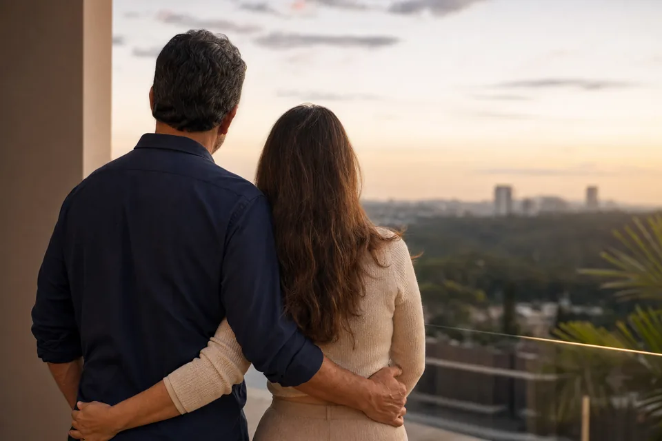Casal contemplando a paisagem em ambiente discreto